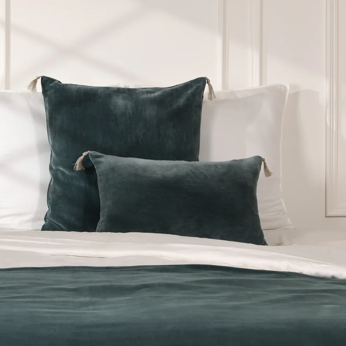 Housse De Coussin - Velours De Coton - Bleu Orage - Danube - Image 3