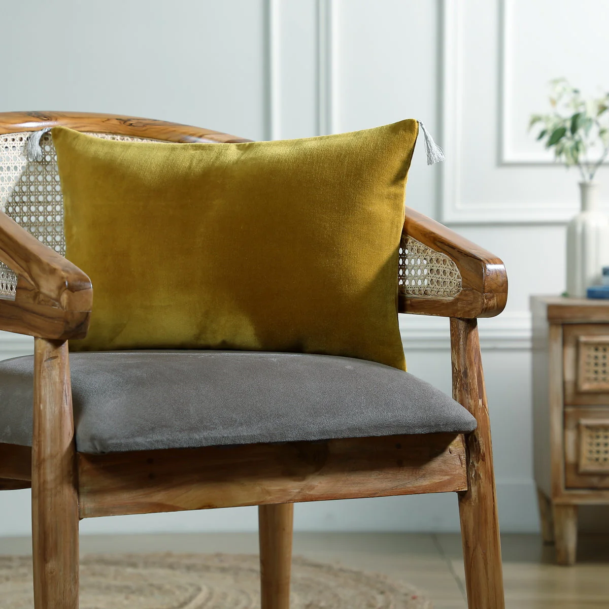 Housse De Coussin - Velours De Coton - Jaune Moutarde - Danube - Image 2