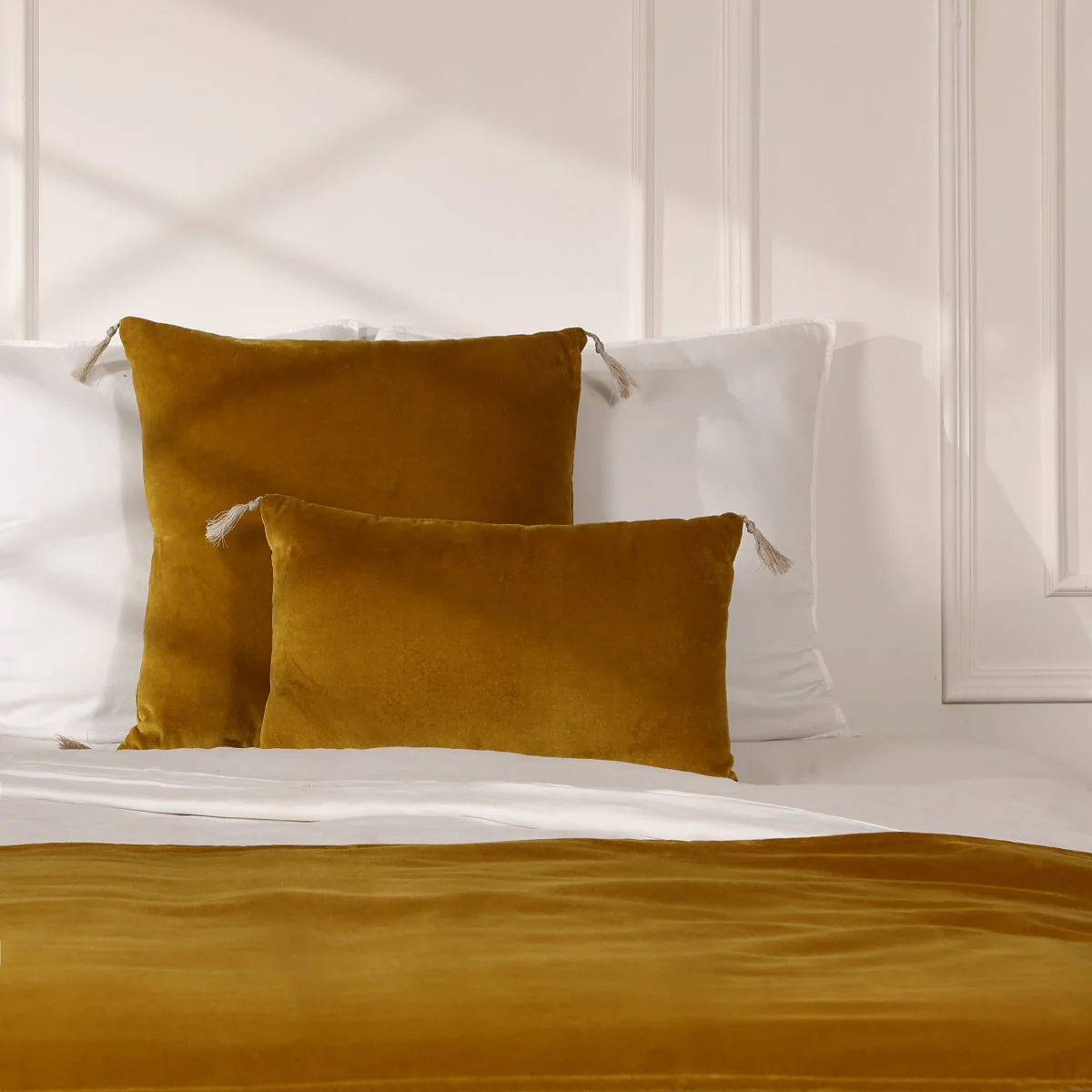 Housse De Coussin - Velours De Coton - Jaune Moutarde - Danube - Image 4