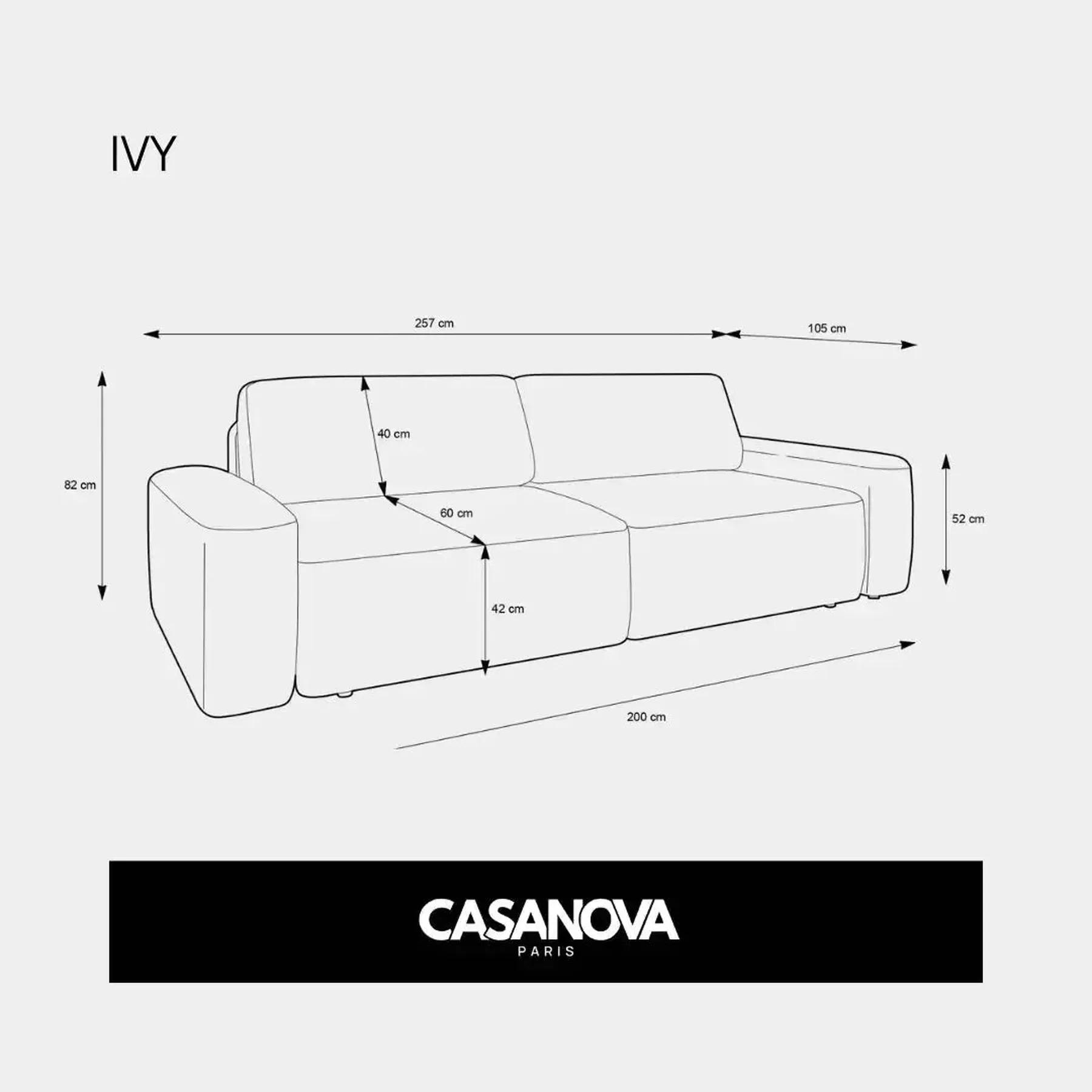 Ivy - Canapé Droit Convertible Coffre Tissu Chiné 3 Places - Image 12