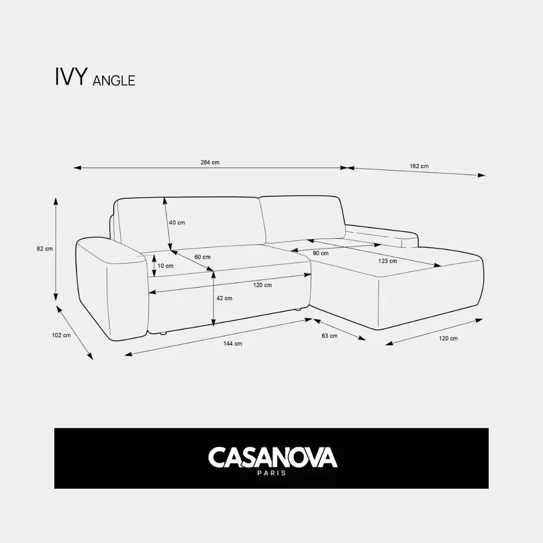 Ivy - Canapé D'Angle Convertible Tissu Chiné 4 Places - Droit - Image 48