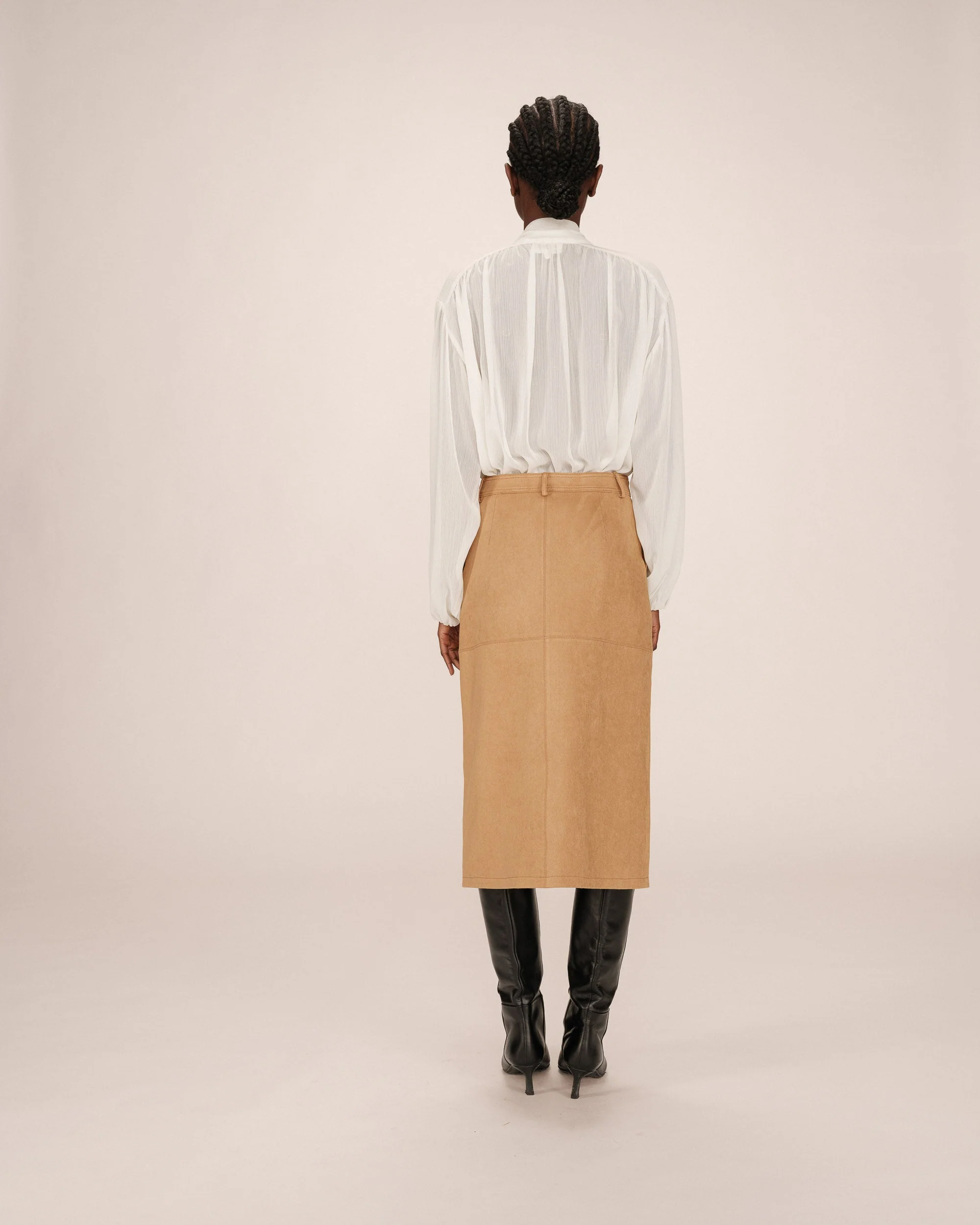 Jupe Longue Suedine Ocre Sorry - Image 3
