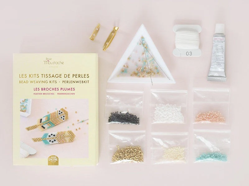Kit Rose Moustache - Tissage De Perles Miyuki - Les Broches Plumes - Image 3