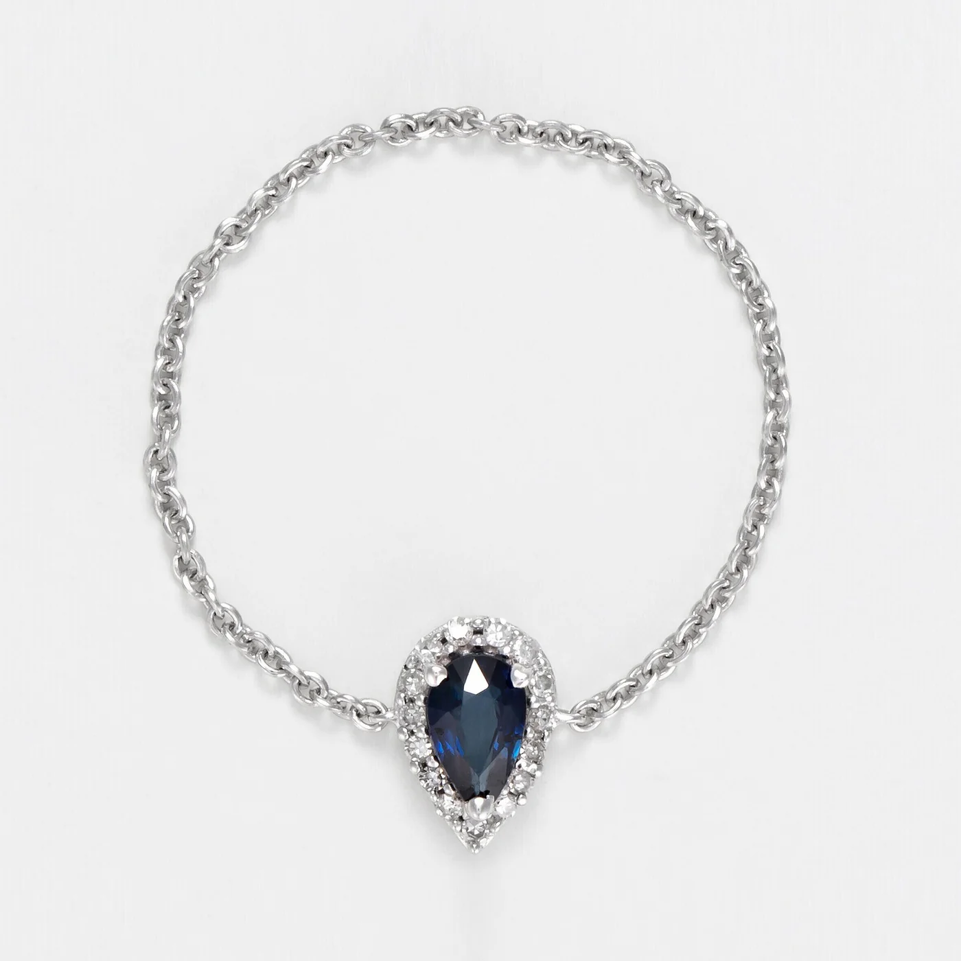 Bague Chaine "Blue Tear" Diamant 0,05/15 Saphir 0,25 - Or Blanc 375/1000 - Image 2