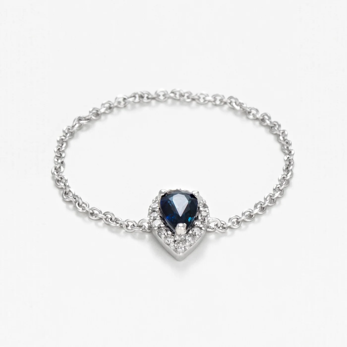 Bague Chaine "Blue Tear" Diamant 0,05/15 Saphir 0,25 - Or Blanc 375/1000 - Image 3