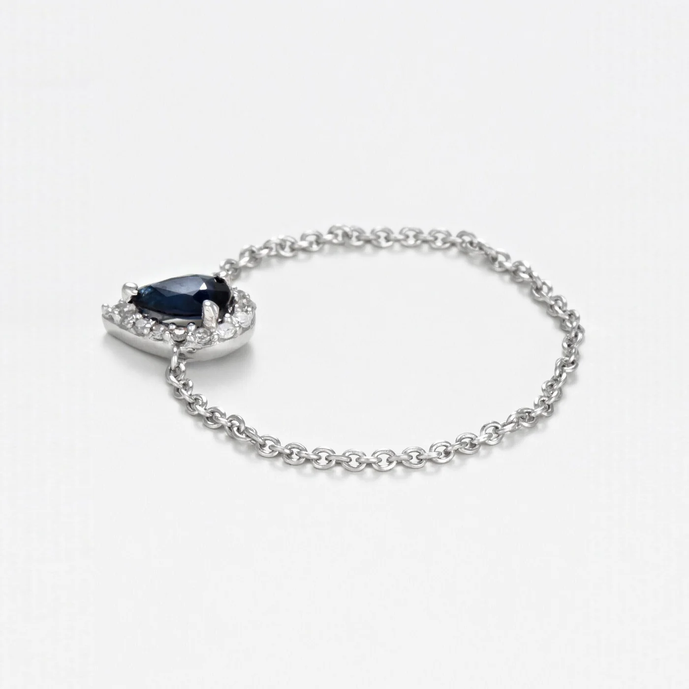Bague Chaine "Blue Tear" Diamant 0,05/15 Saphir 0,25 - Or Blanc 375/1000 - Image 4