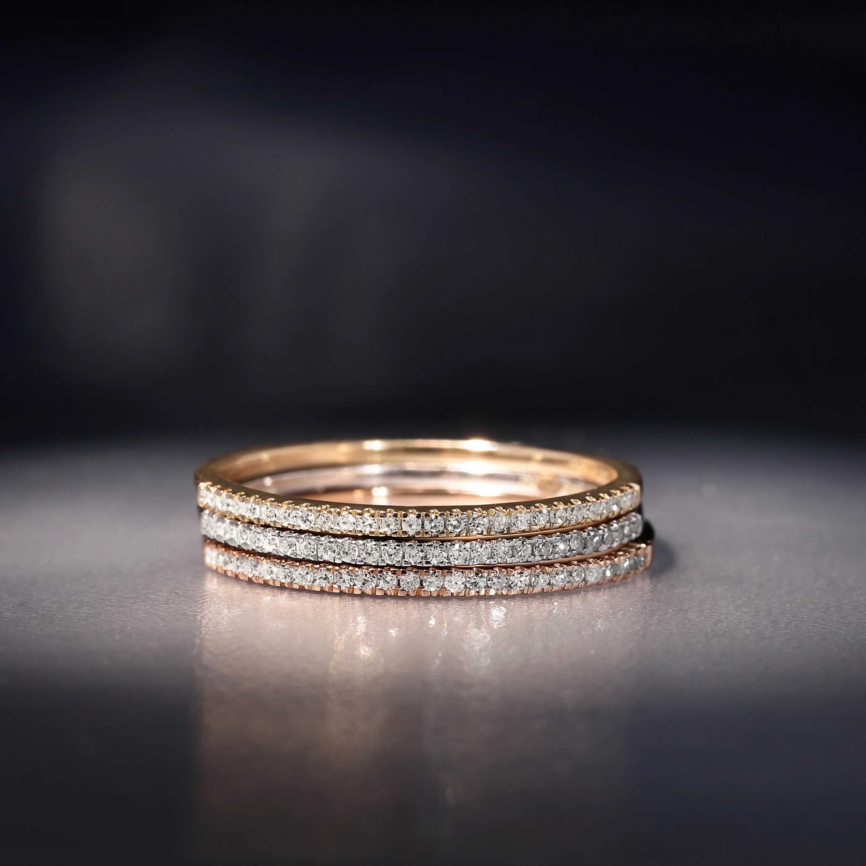 Bague Trio "Belles Alliances" Diamants 0,24/78 - Or Tricolore 375/1000 - Image 2