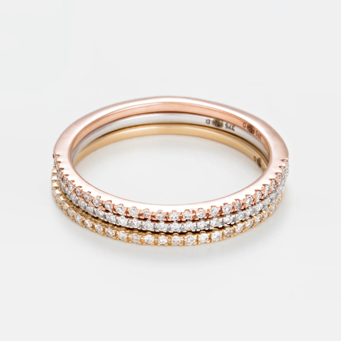 Bague Trio "Belles Alliances" Diamants 0,24/78 - Or Tricolore 375/1000 - Image 3