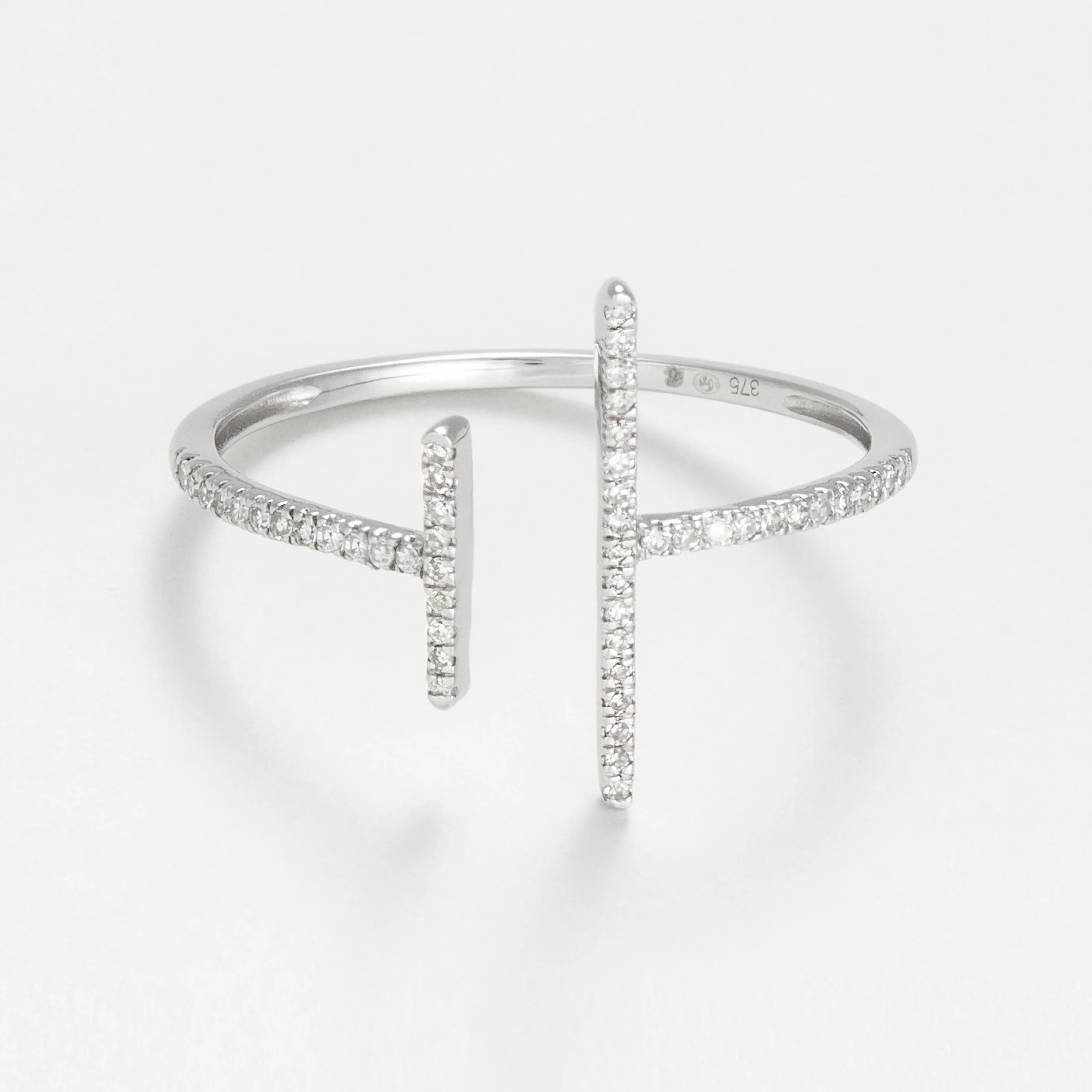 Bague "Parallèle Asymétrique" D0,1Ct/50 - Or Blanc 375/1000 - Image 2