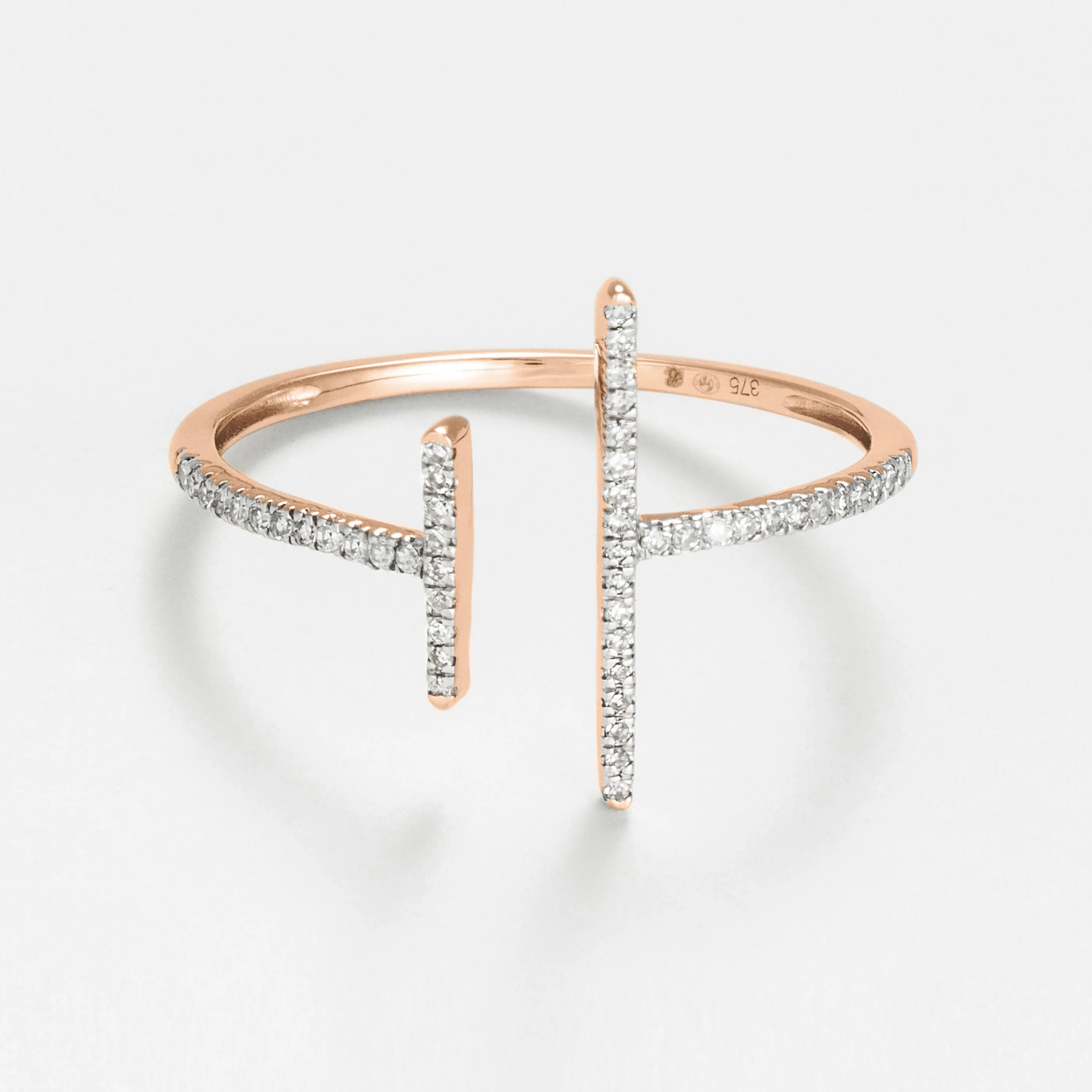 Bague "Parallèle Asymétrique" D0,1Ct/50 - Or Rose 375/1000 - Image 2