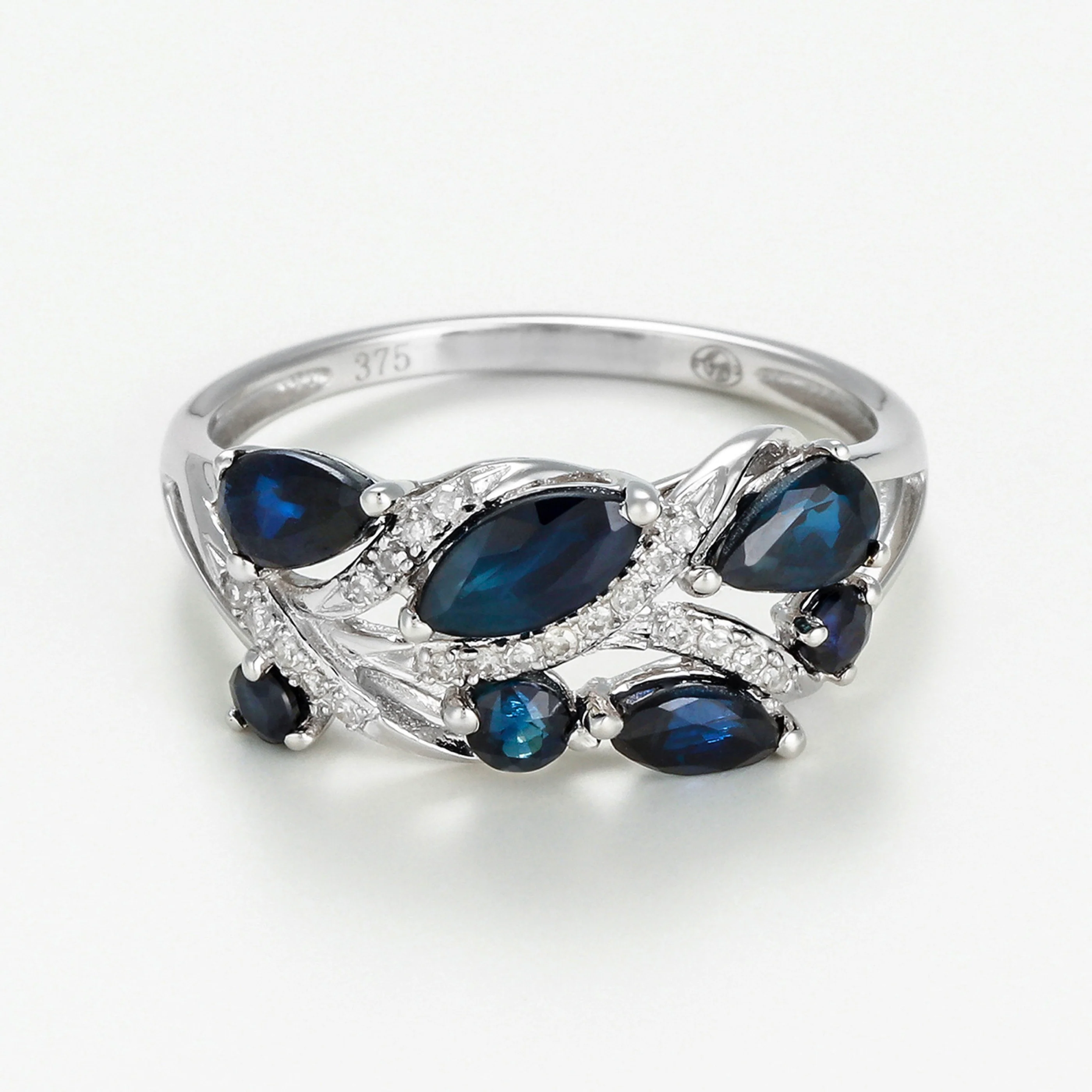 Bague "Floral Saphir" Or Blanc 375/1000 - Or Blanc 375/1000 - Image 2