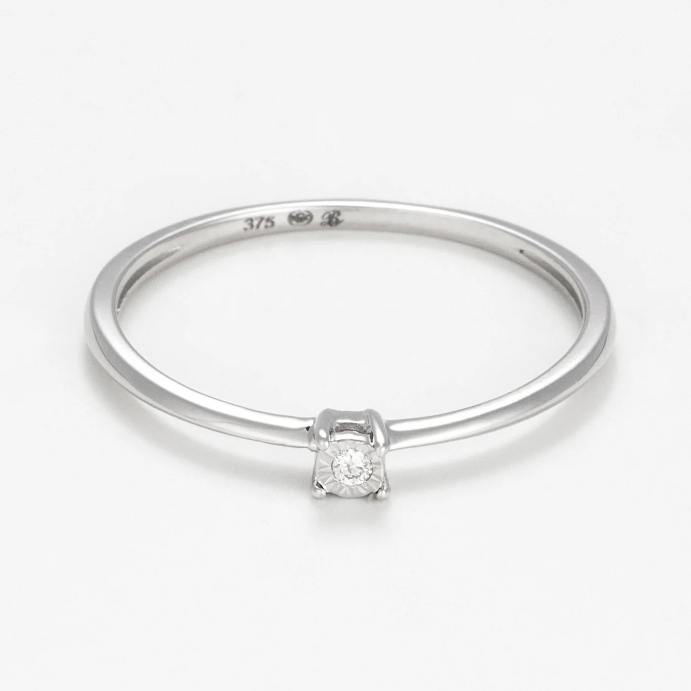 Bague Solitaire "Pure" Or Blanc Diamants: 0,01Ct/1 - Or Blanc 375/1000 - Image 2