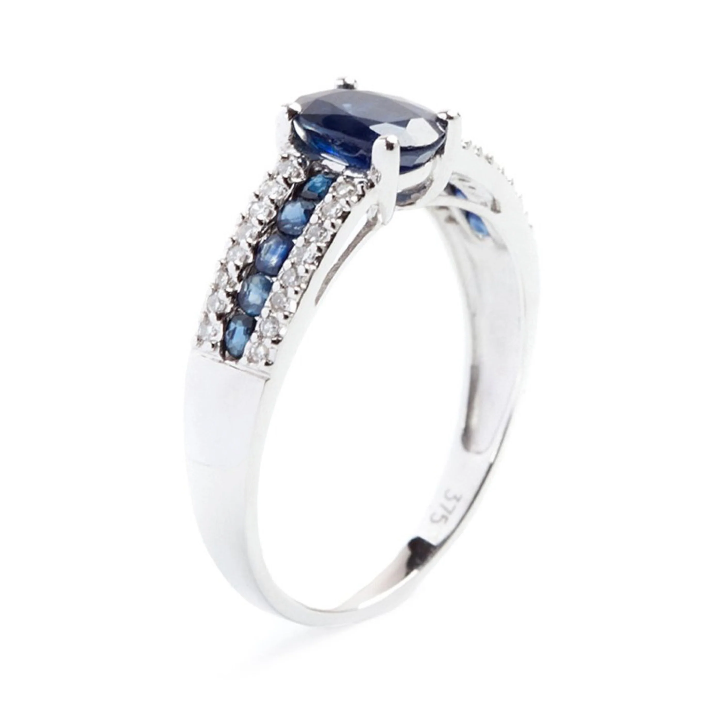 Bague "Reine Océane" Diamants 0,14Ct/32 Et Saphirs 1,38Ct/11 - Or Blanc 375/1000 - Image 2