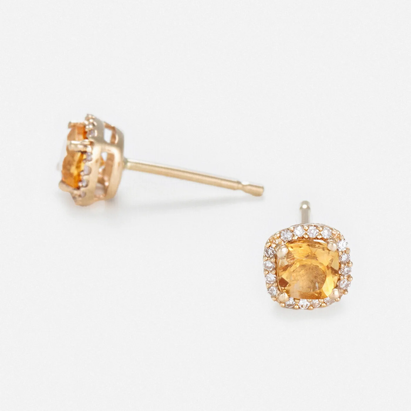 Boucles D'Oreilles "Popi Coussin Citrine" Diamant 0,07/32 + Citrine 0,6/2 - Or Jaune 375/1000 - Image 3