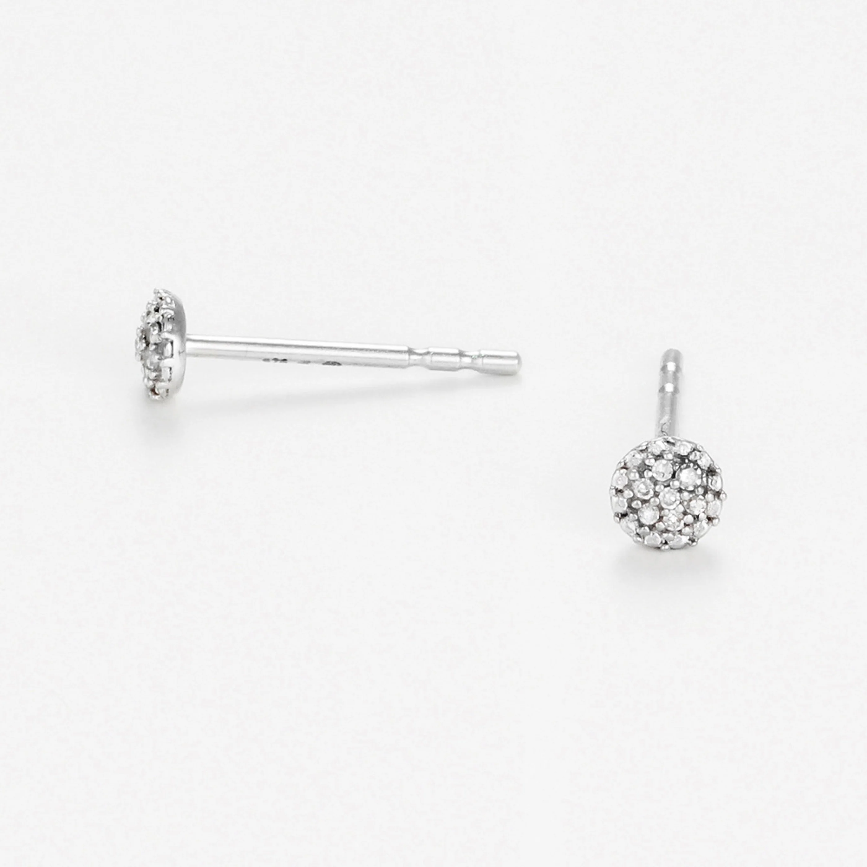 Boucles D'Oreilles "Round Stud" Diamants 0,02/14 - Or Blanc 375/1000 - Image 2