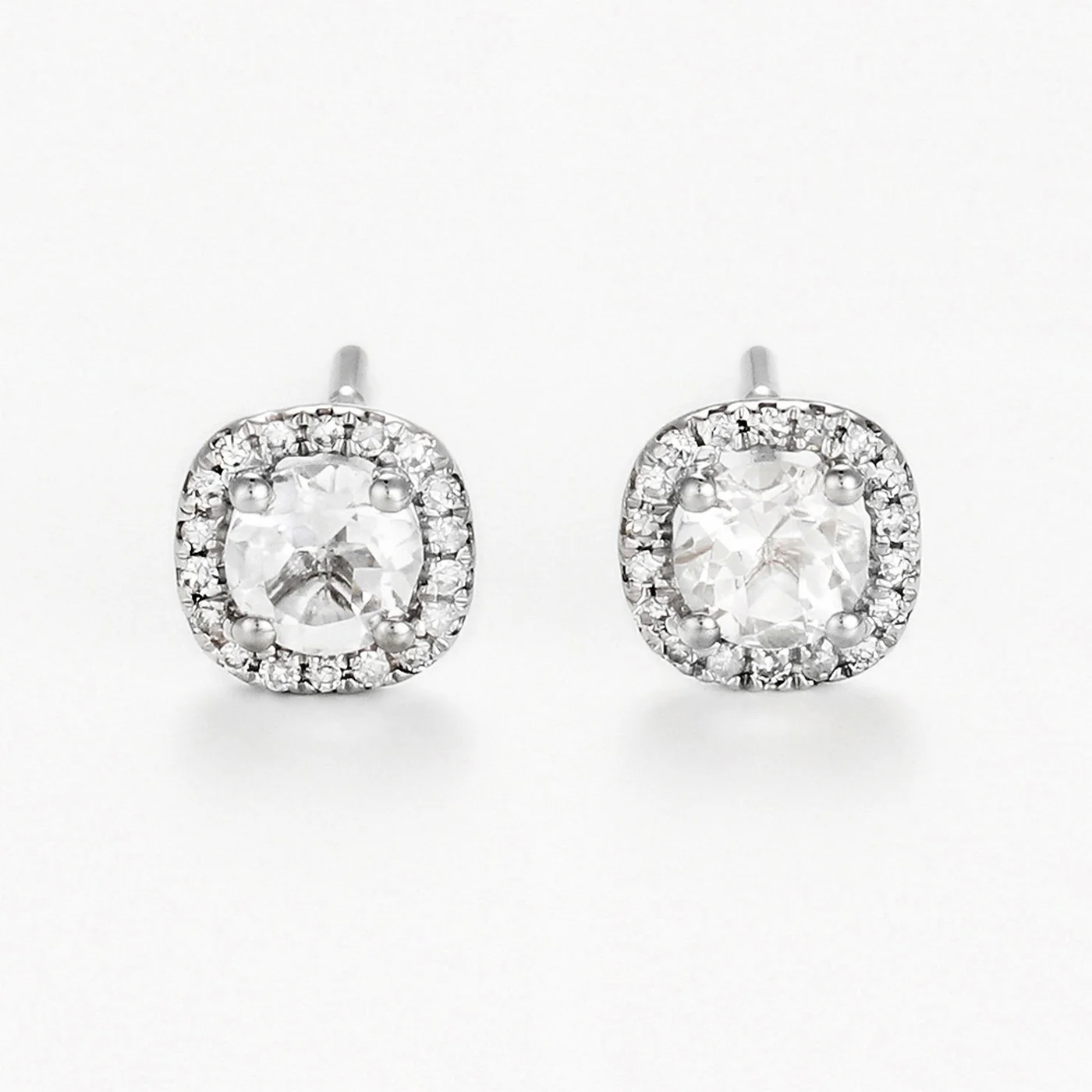 Boucles D'Oreilles "Carré Topazien" Diamants 0,11/36 Et Topaze Blanche 0,74/2 - Or Blanc 375/1000 - Image 2