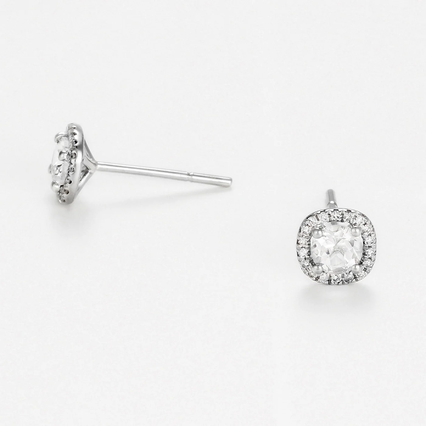 Boucles D'Oreilles "Carré Topazien" Diamants 0,11/36 Et Topaze Blanche 0,74/2 - Or Blanc 375/1000 - Image 3