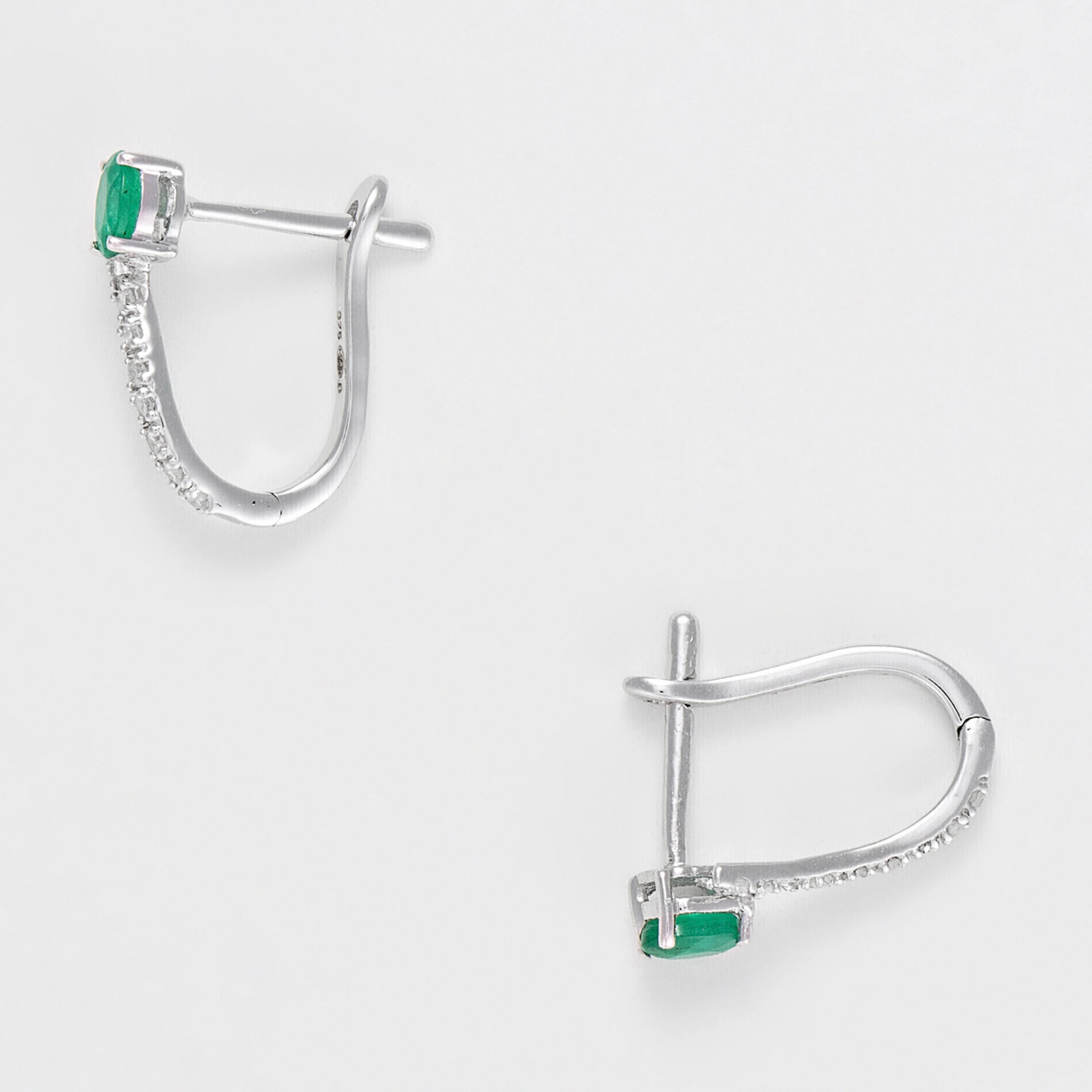 Boucles D'Oreilles "Belle Émeraude" D0,1/18 + Eméraude 0,35/2 - Or Blanc 375/1000 - Image 3