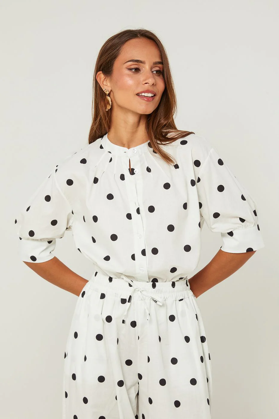 Chemise En Coton, Manches Courtes Motif Pois - Blanc - Image 2