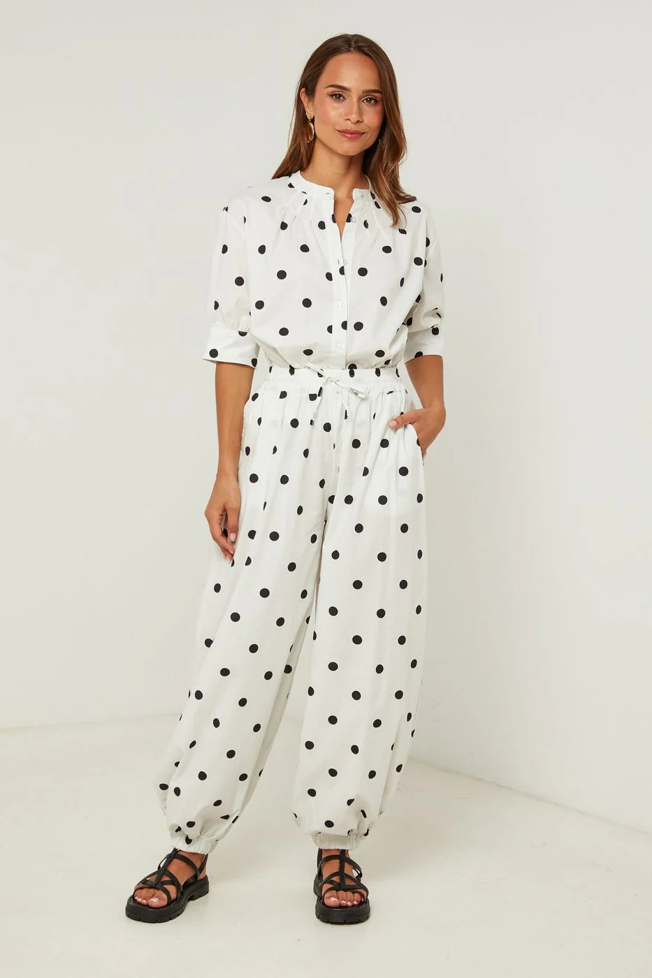 Chemise En Coton, Manches Courtes Motif Pois - Blanc - Image 3