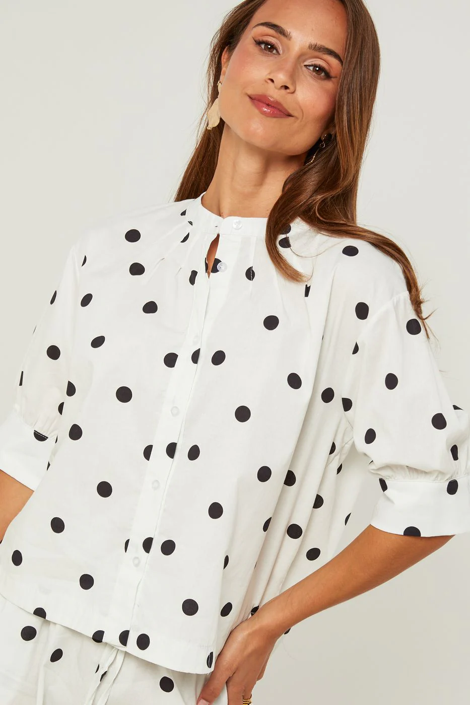 Chemise En Coton, Manches Courtes Motif Pois - Blanc - Image 4