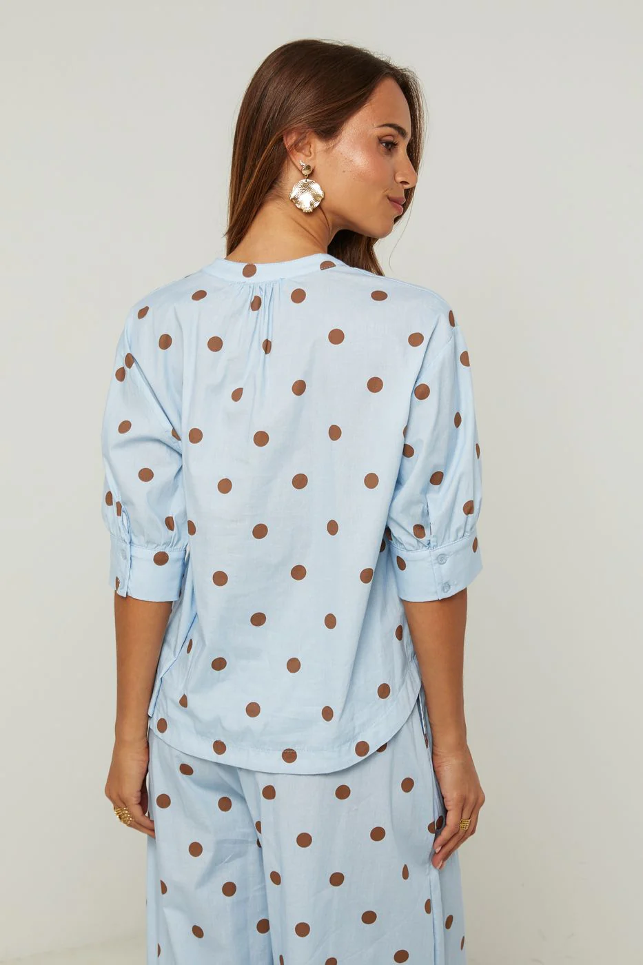 Chemise En Coton, Manches Courtes Motif Pois - Ciel - Image 2