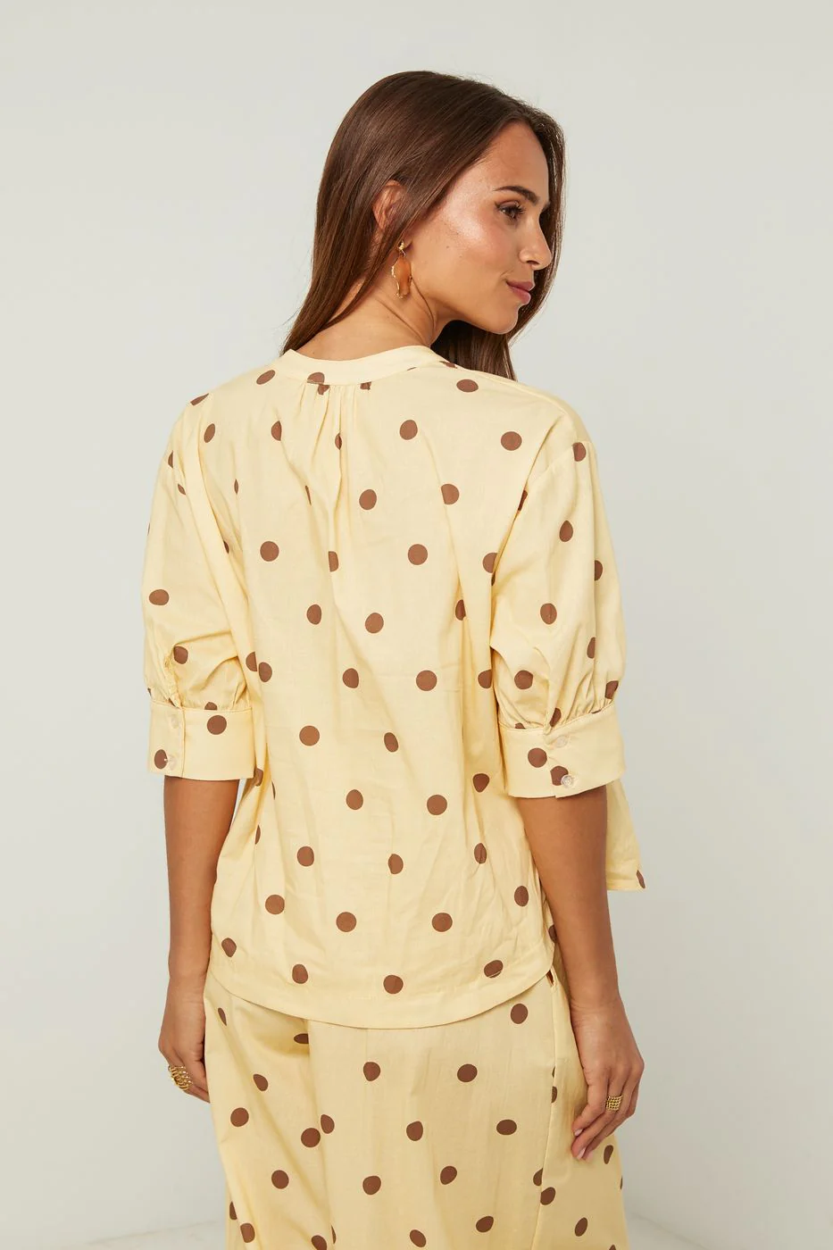 Chemise En Coton, Manches Courtes Motif Pois - Jaune - Image 2