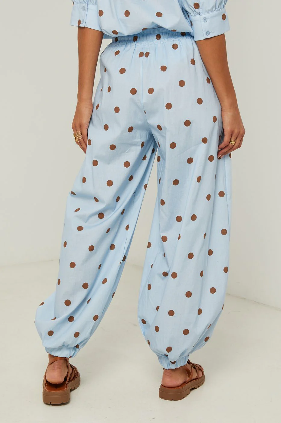 Pantalon En Coton Au Motif À Pois - Ciel - Image 2