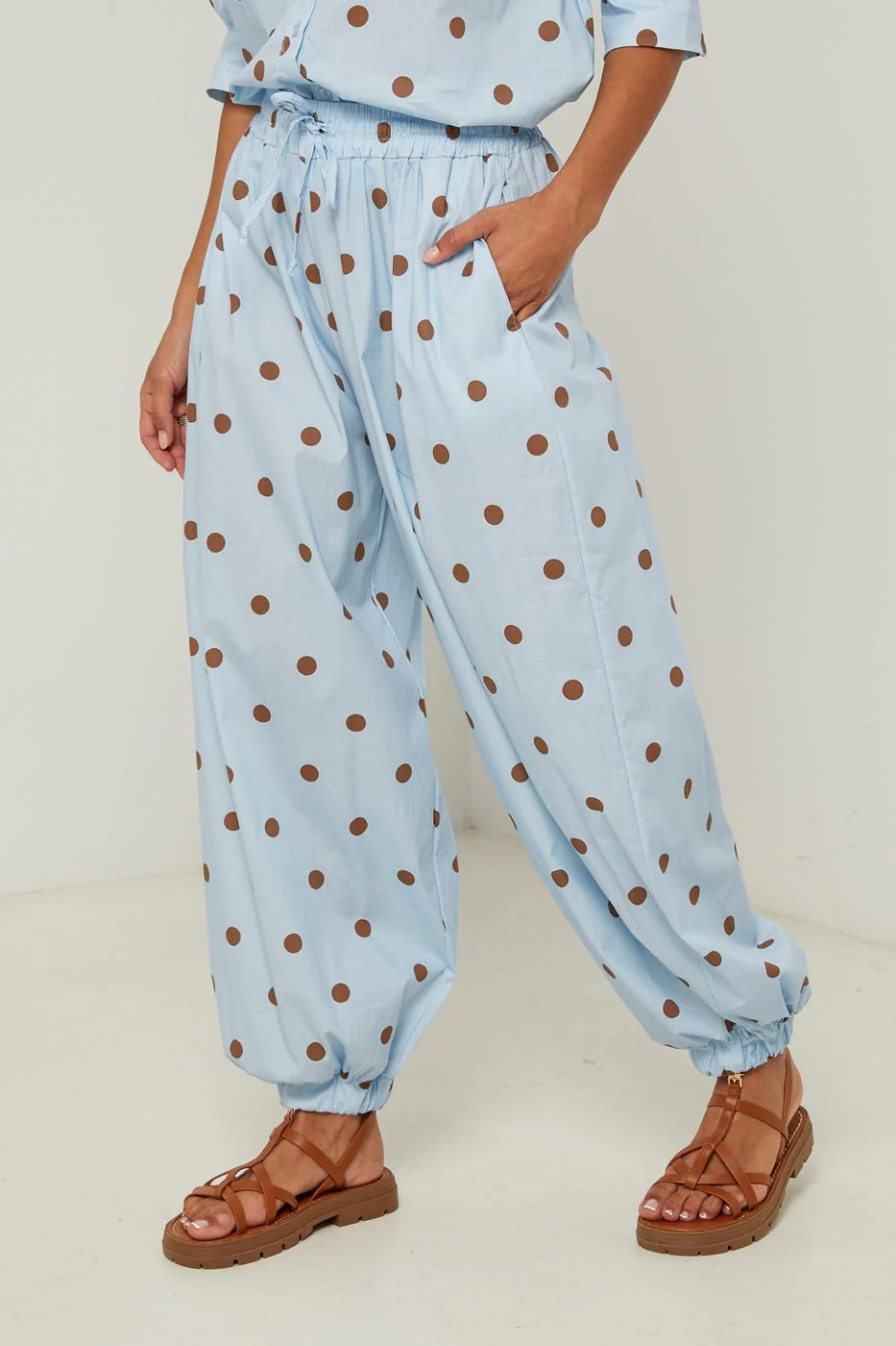 Pantalon En Coton Au Motif À Pois - Ciel - Image 3