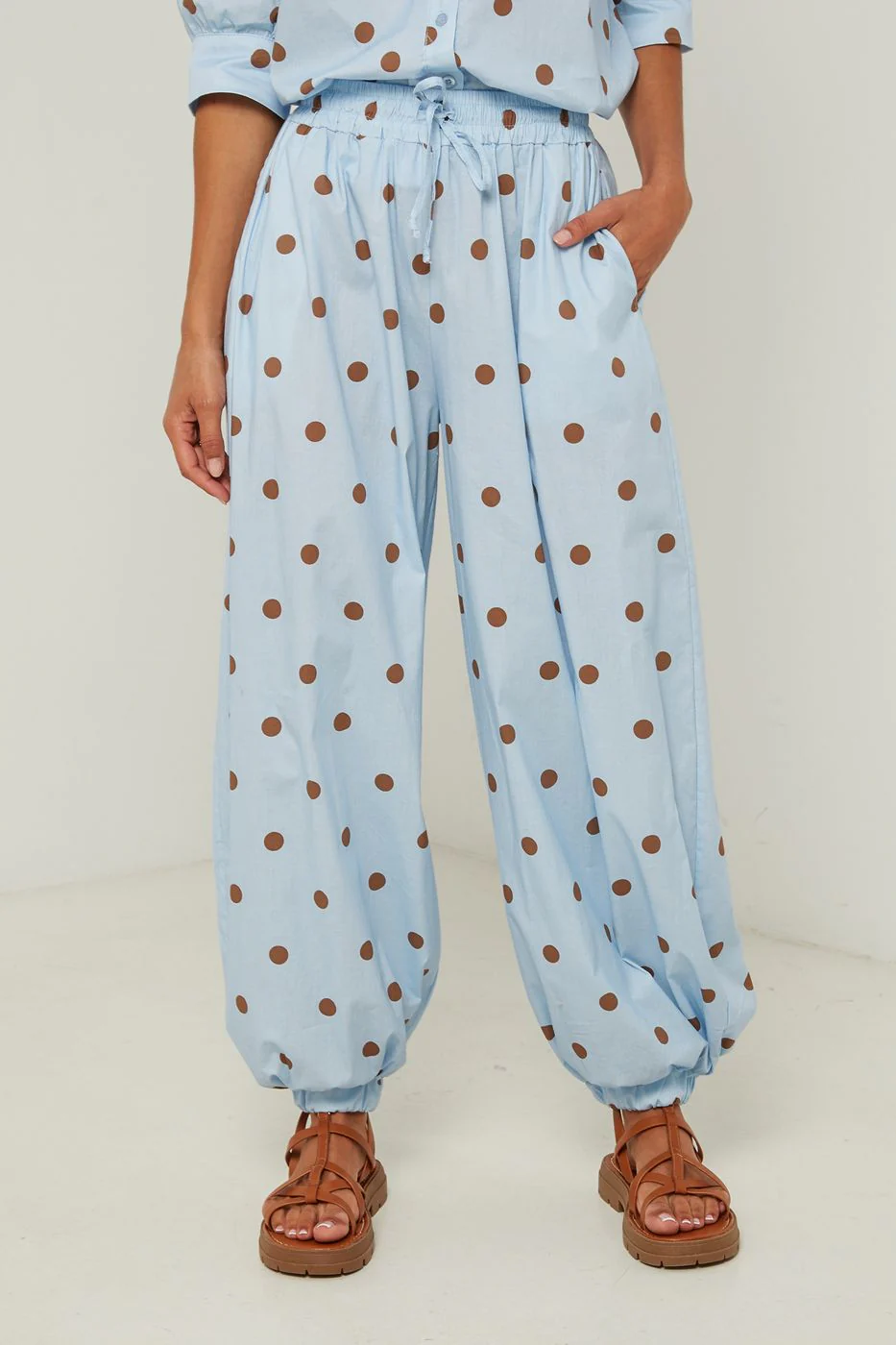 Pantalon En Coton Au Motif À Pois - Ciel - Image 4