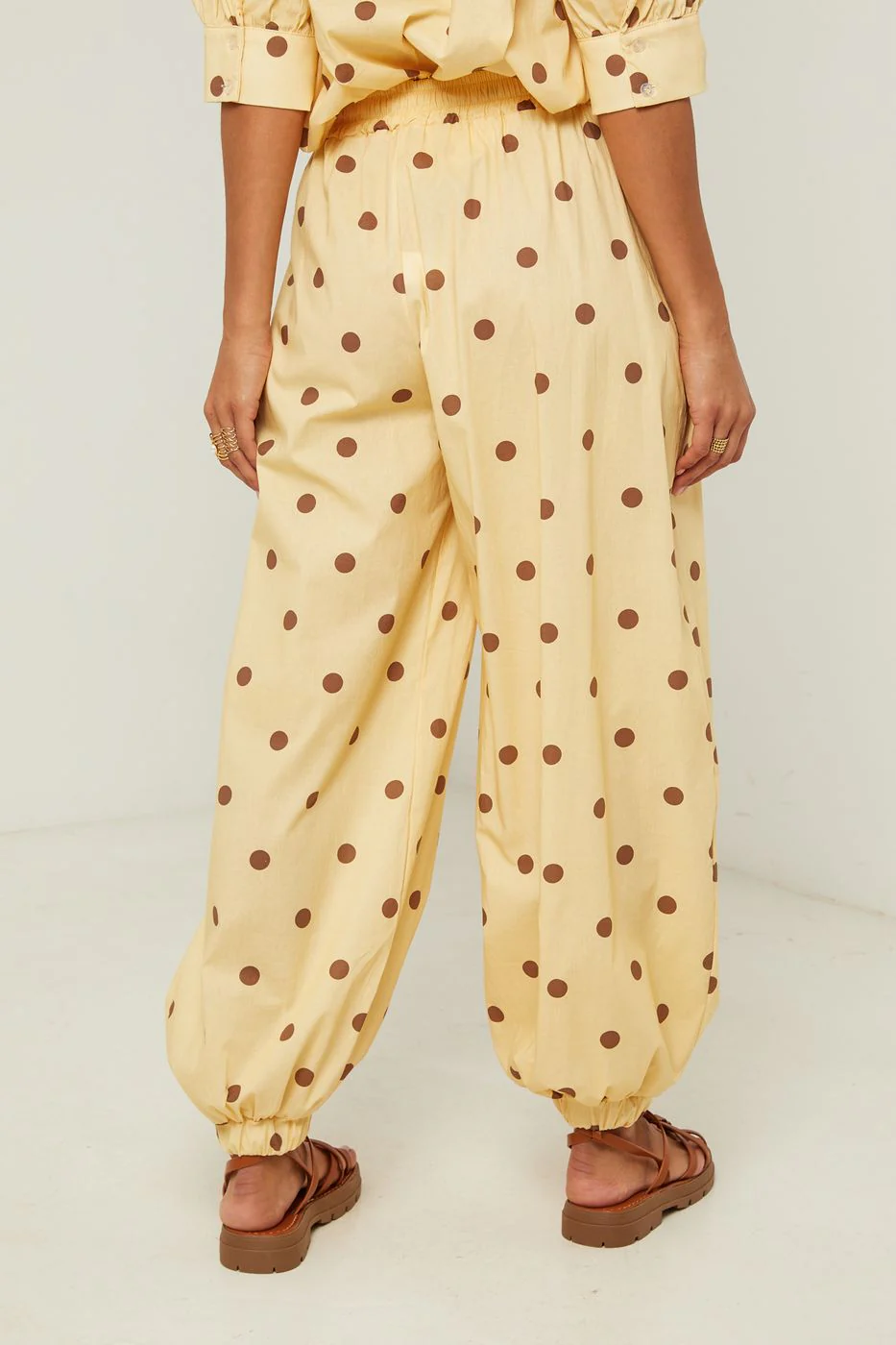 Pantalon En Coton Au Motif À Pois - Jaune - Image 2