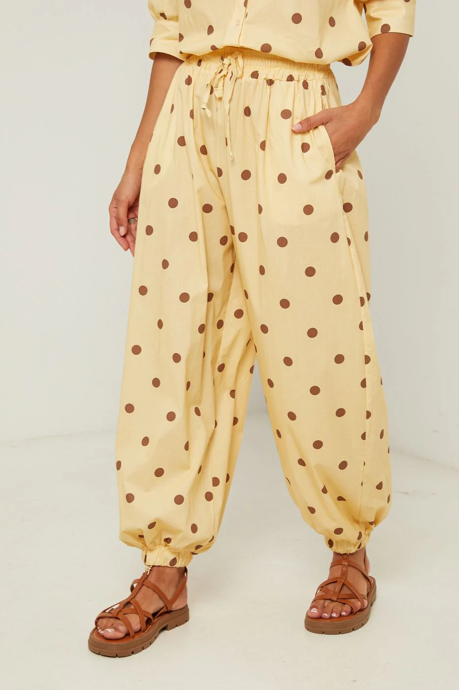 Pantalon En Coton Au Motif À Pois - Jaune - Image 3