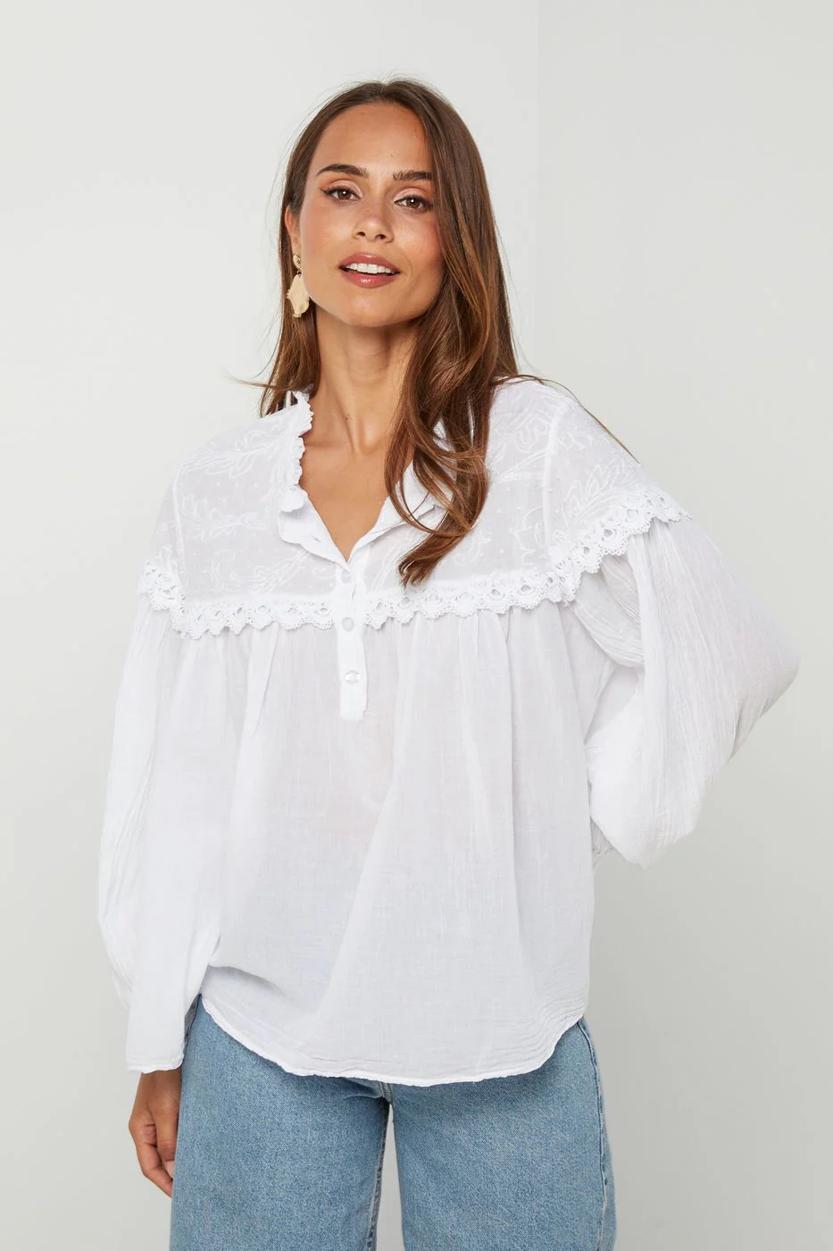 Top En Coton, Manches Longues - Blanc - Image 2