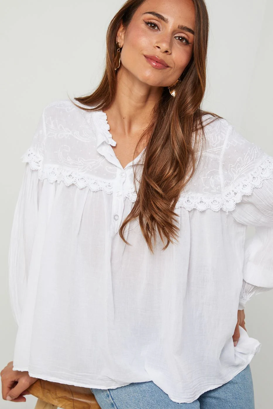 Top En Coton, Manches Longues - Blanc - Image 3
