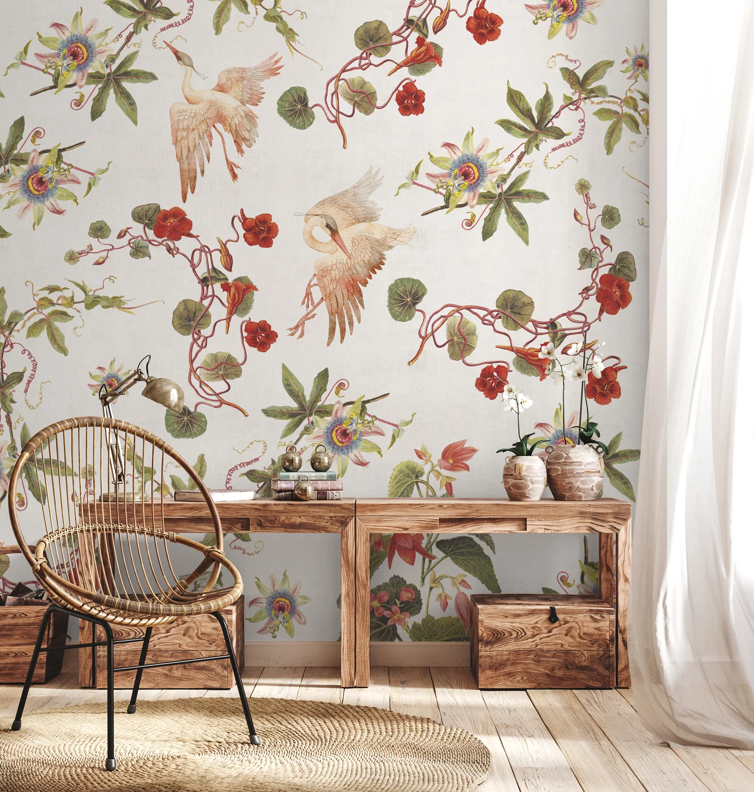 Papier Peint Panoramique Herons & Flowers - Multicolore - Image 2