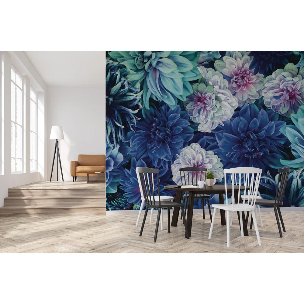 Papier Peint Panoramique Dahlia Bleu - Bleu - Image 5