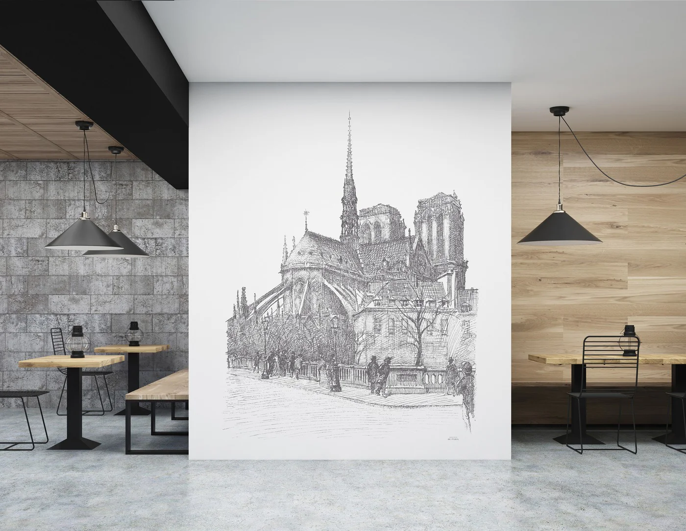 Papier Peint Panoramique Notre Dame - Noir - Image 4