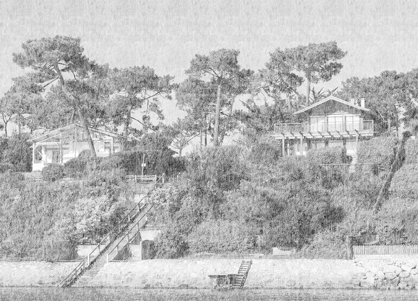 Papier Peint Panoramique Villa Ferret - Fusain - Image 8