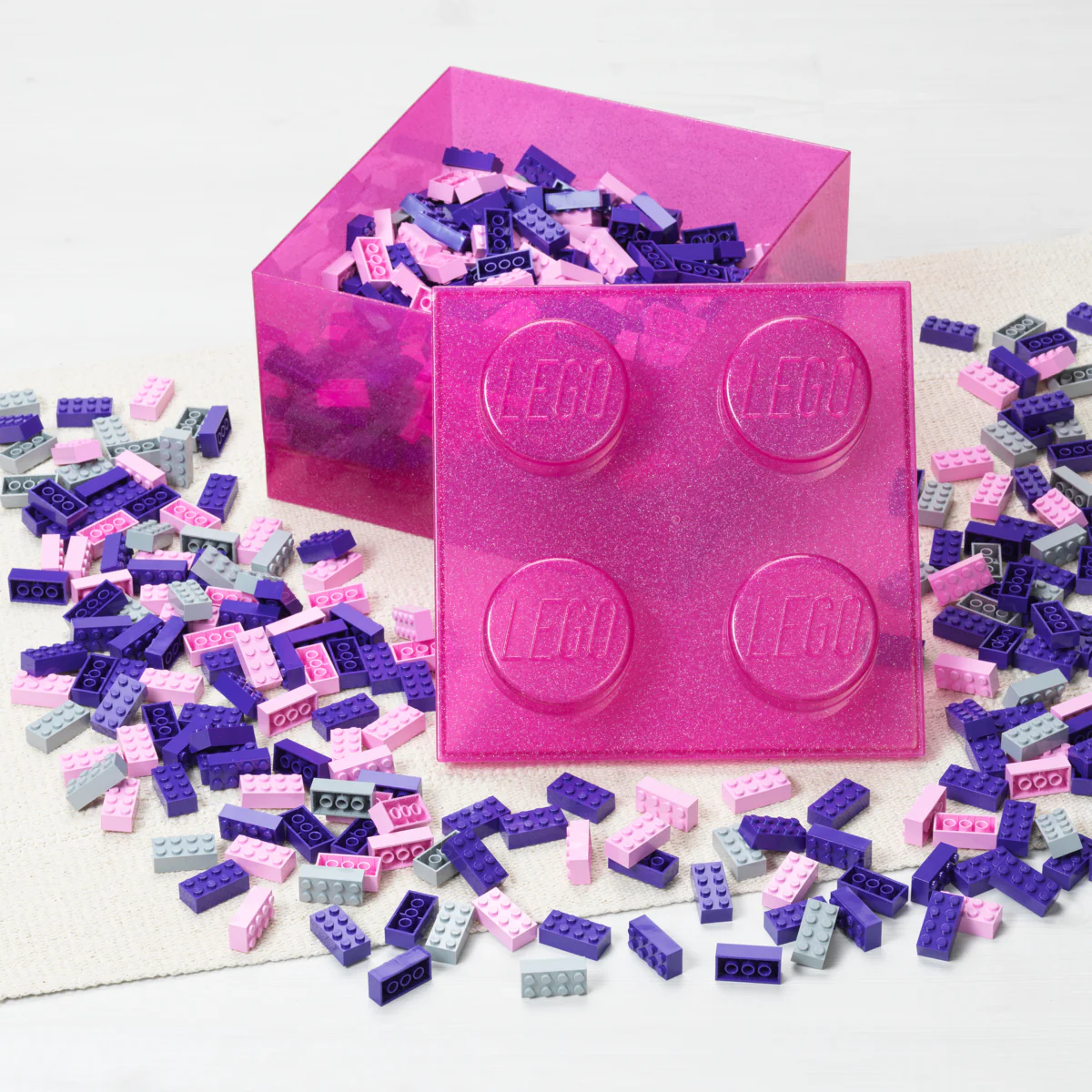 Boîte De Rangement - Brique 4 Plots Transparente - Violet Moyen Pailleté - Image 4
