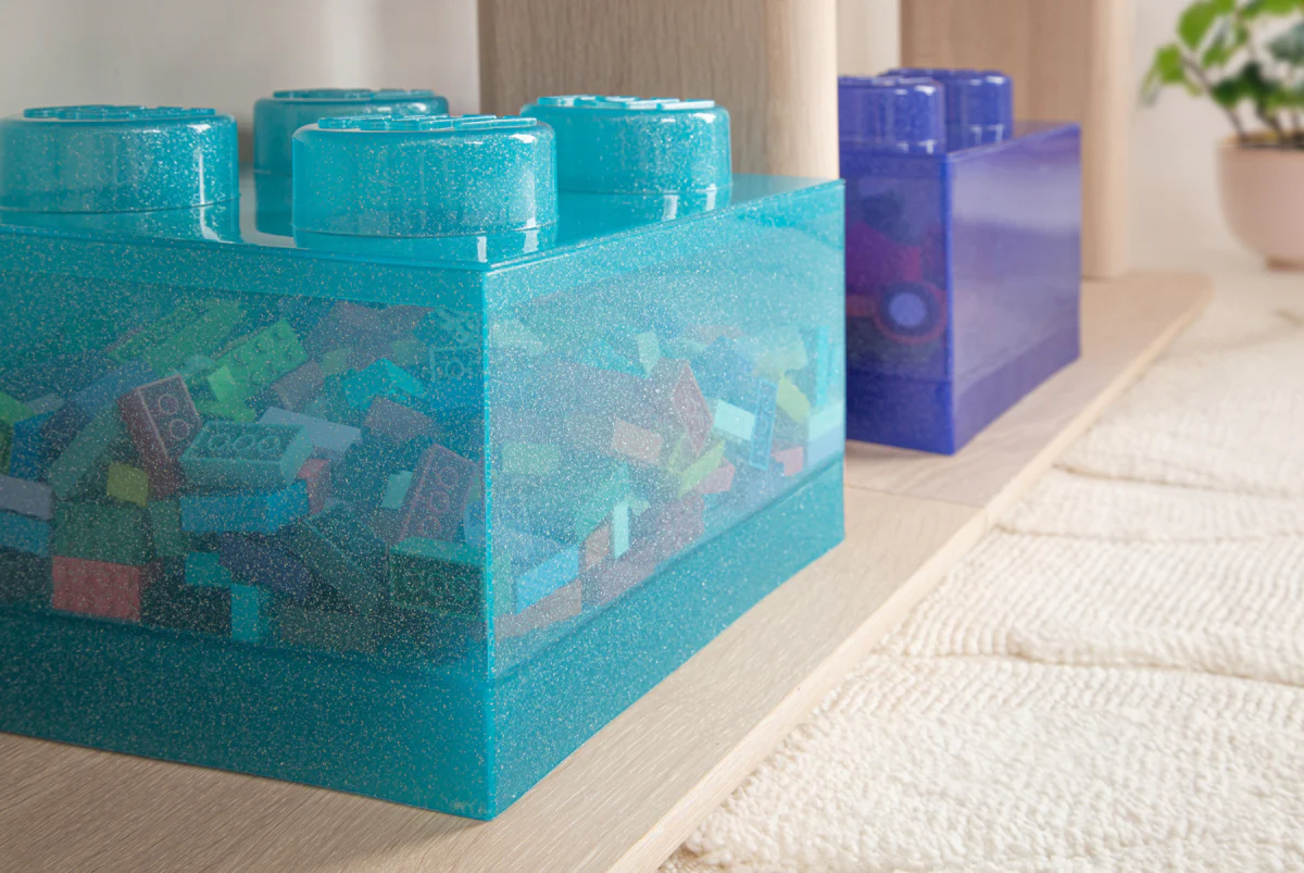 Boîte De Rangement - Brique 4 Plots Transparente - Bleu Clair Pailleté - Image 6