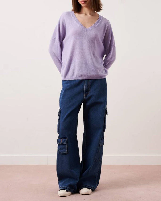 Pull Col V Ml Alicia - Lavander - 100% Cachemire 12Gg - Femme - Image 2