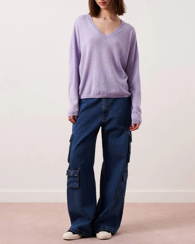 Pull Col V Ml Alicia - Lavander - 100% Cachemire 12Gg - Femme - Image 3