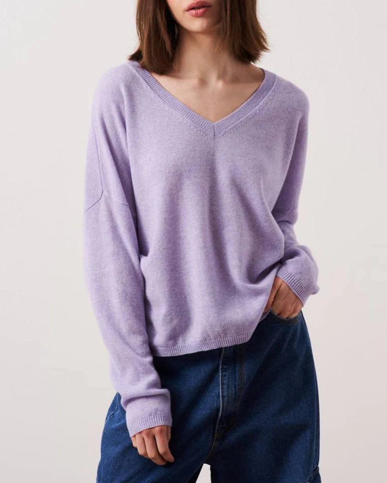 Pull Col V Ml Alicia - Lavander - 100% Cachemire 12Gg - Femme - Image 7