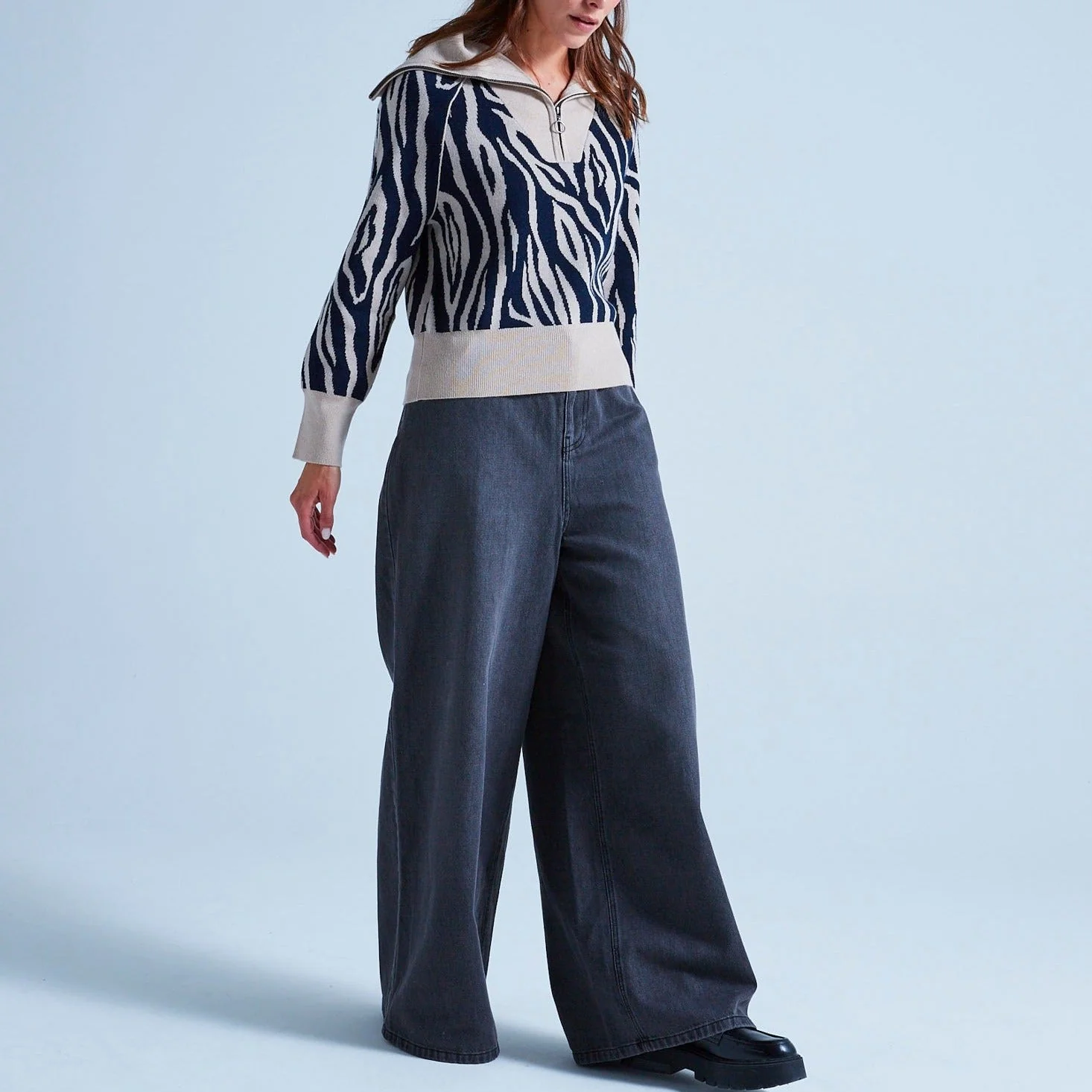 Pull Col Montant Manches Longues Zebre Mago - Zebre Grège - Femme - Image 8