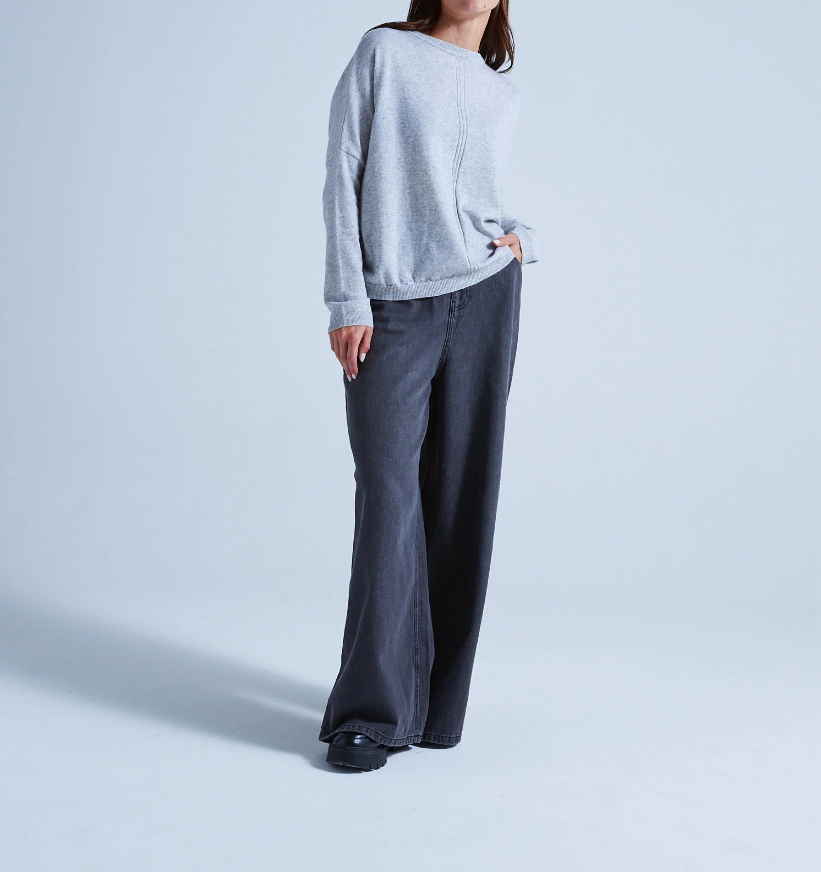 Pull Col Rond Manches Longues Ligne Central Alda - Gris Chine Clair - Femme - Image 2