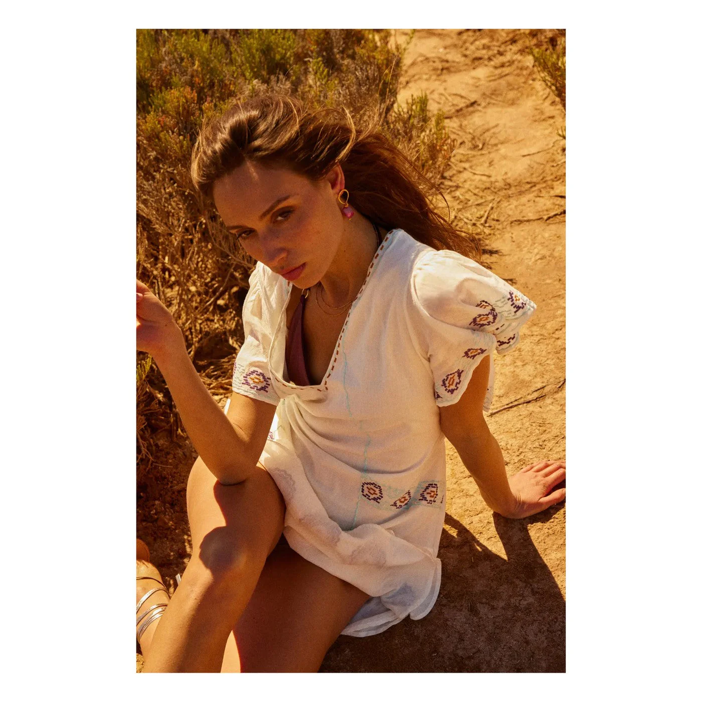 Alma Deia - Robe Kimono Brodée - Blanc Cassé - Femme - Image 2