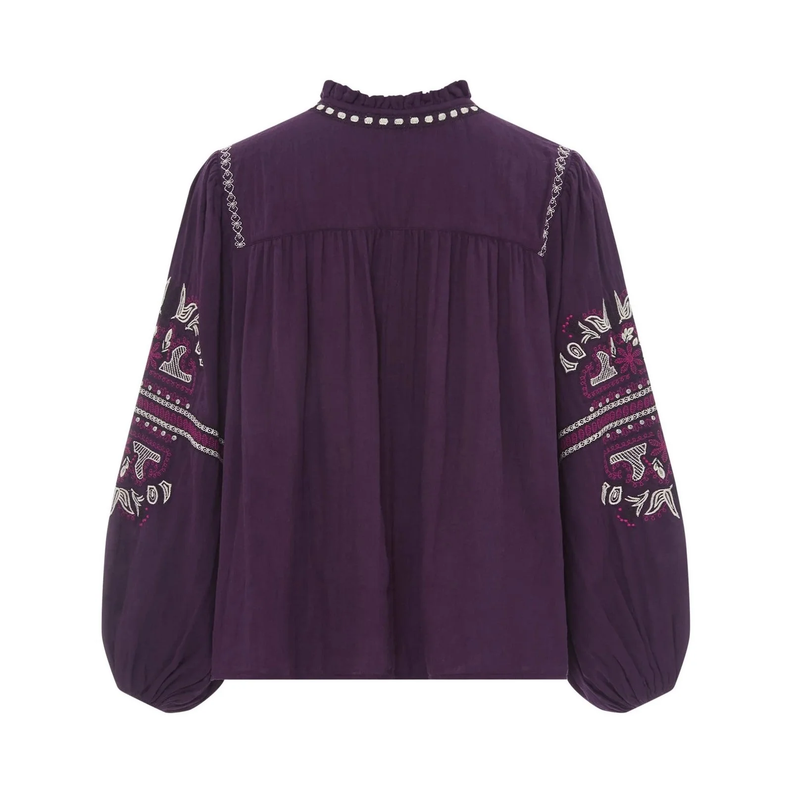 Alma Deia - Blouse Manches Longues Brodéé Gaze Coton Bio - Violet - Femme - Image 2