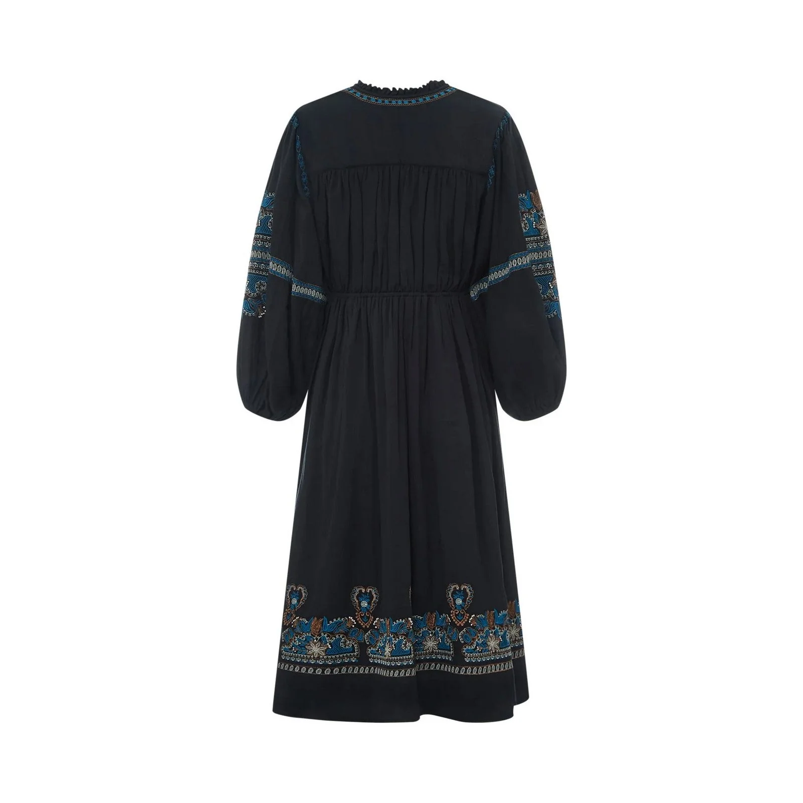Alma Deia - Robe Midi Brodée Gaze De Coton Bio - Noir - Femme - Image 3