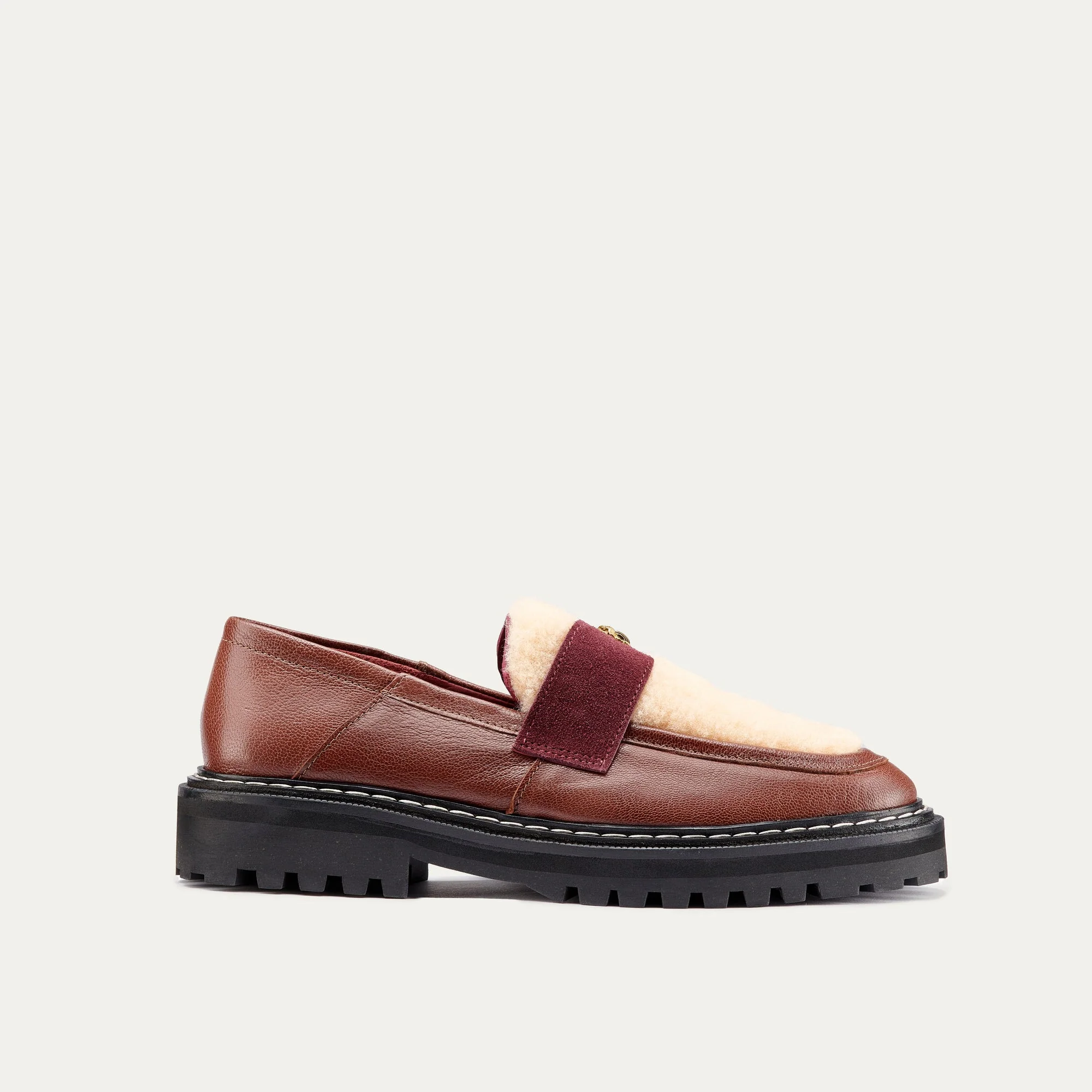 Mocassin Cuir Mia Ecorce Et Peau Lainee Creme - Image 2