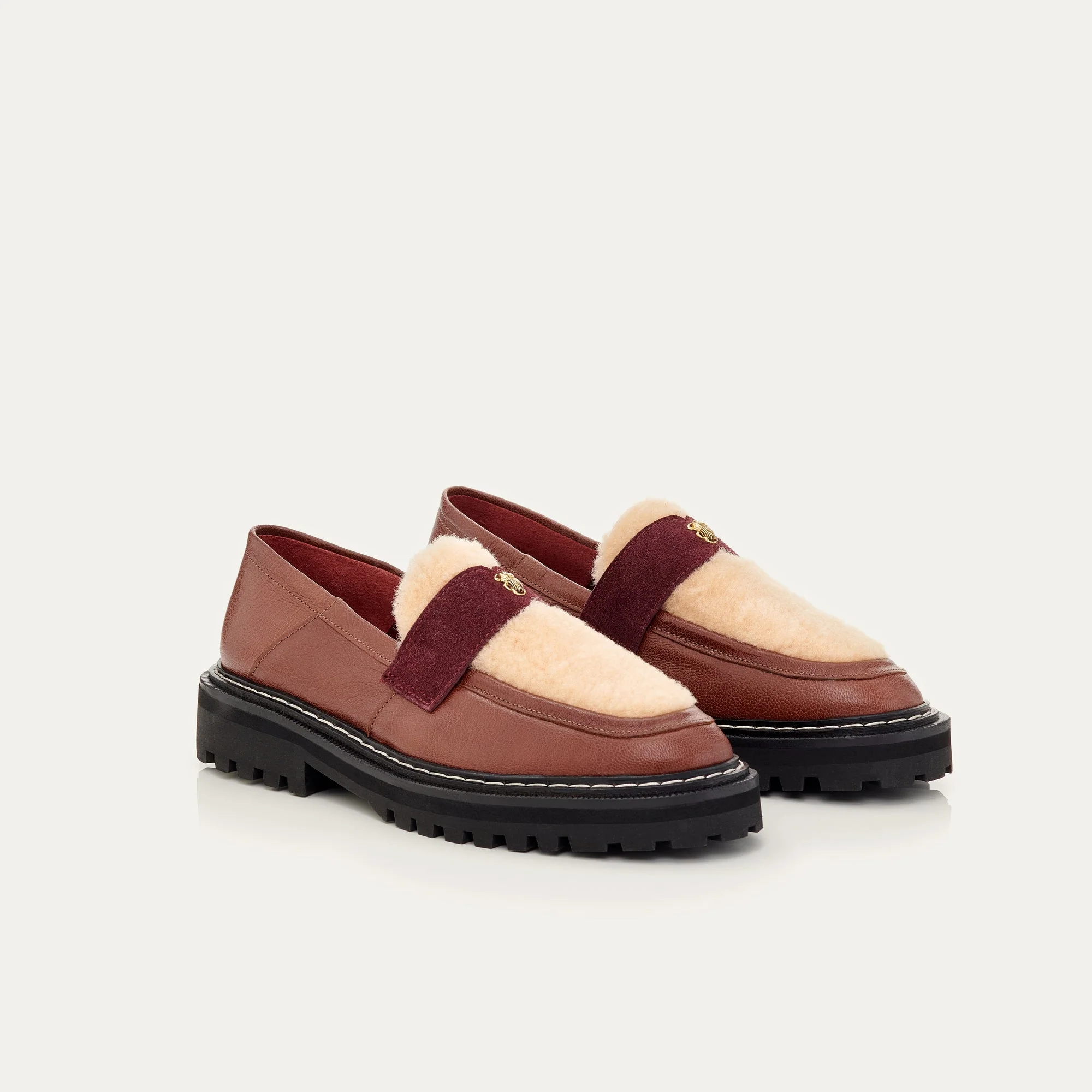 Mocassin Cuir Mia Ecorce Et Peau Lainee Creme - Image 3